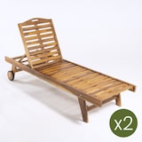 thumbnail of Pack 2 tumbonas para jardín con ruedas, Reclinable, Madera teca grado A, Medidas 65x200x35 cm,Tratamiento al agua aplicado ,Tumbona de jardín de teka