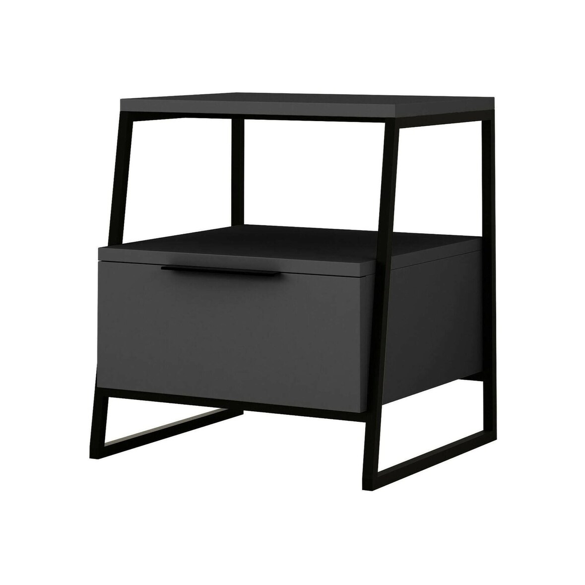 Dmora Nachttisch Dkastrat, Niedrige Kommode, Tisch, Multifunktionaler Nachttisch, 45x40h50 cm, Anthrazit