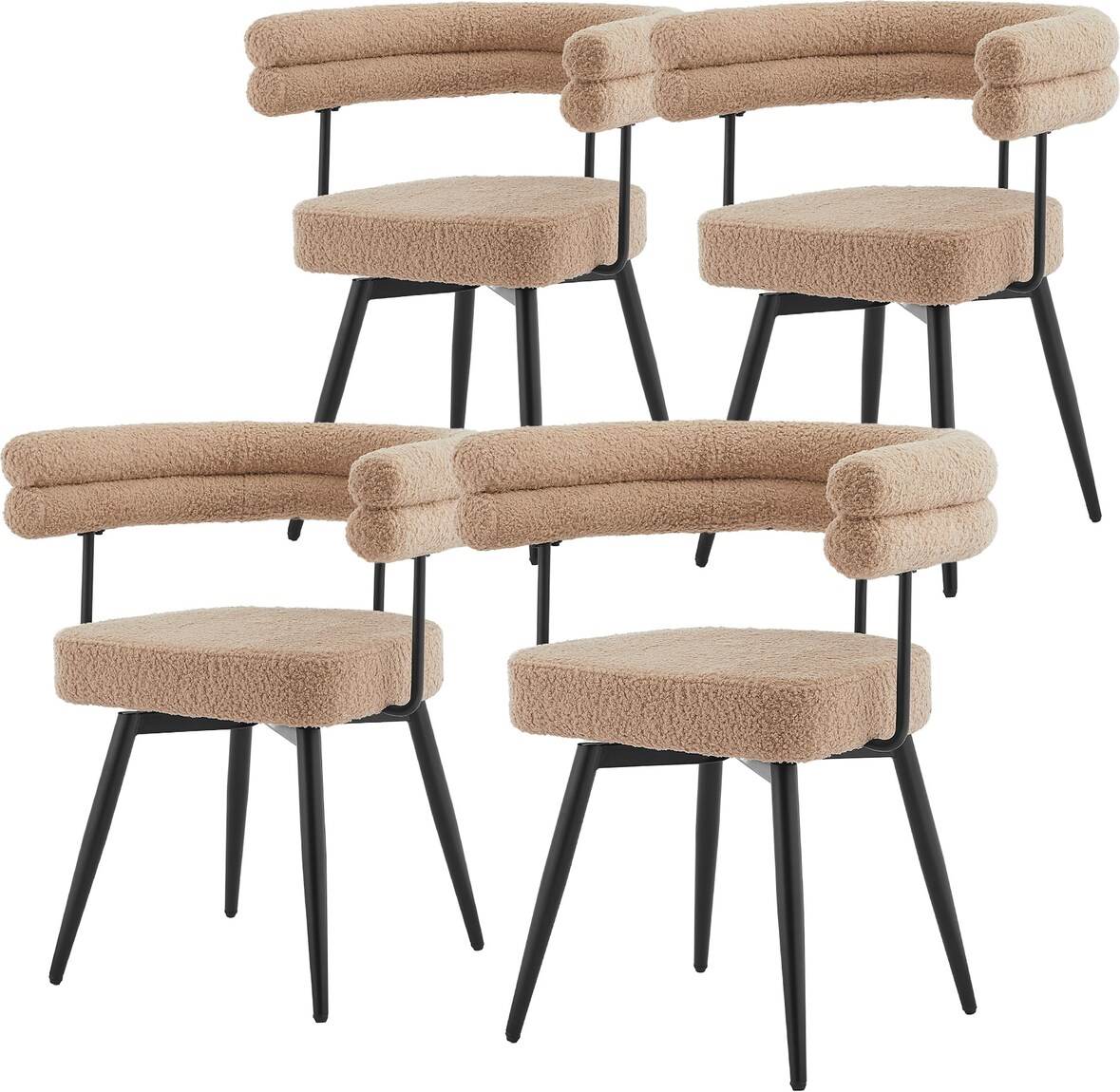 ML-Design Esszimmerstühle 4er Set Braun, Teddystoff, Wohnzimmerstuhl mit Armlehnen, 360° drehbar, Drehstuhl Polsterstuhl Loungesessel Küchenstuhl