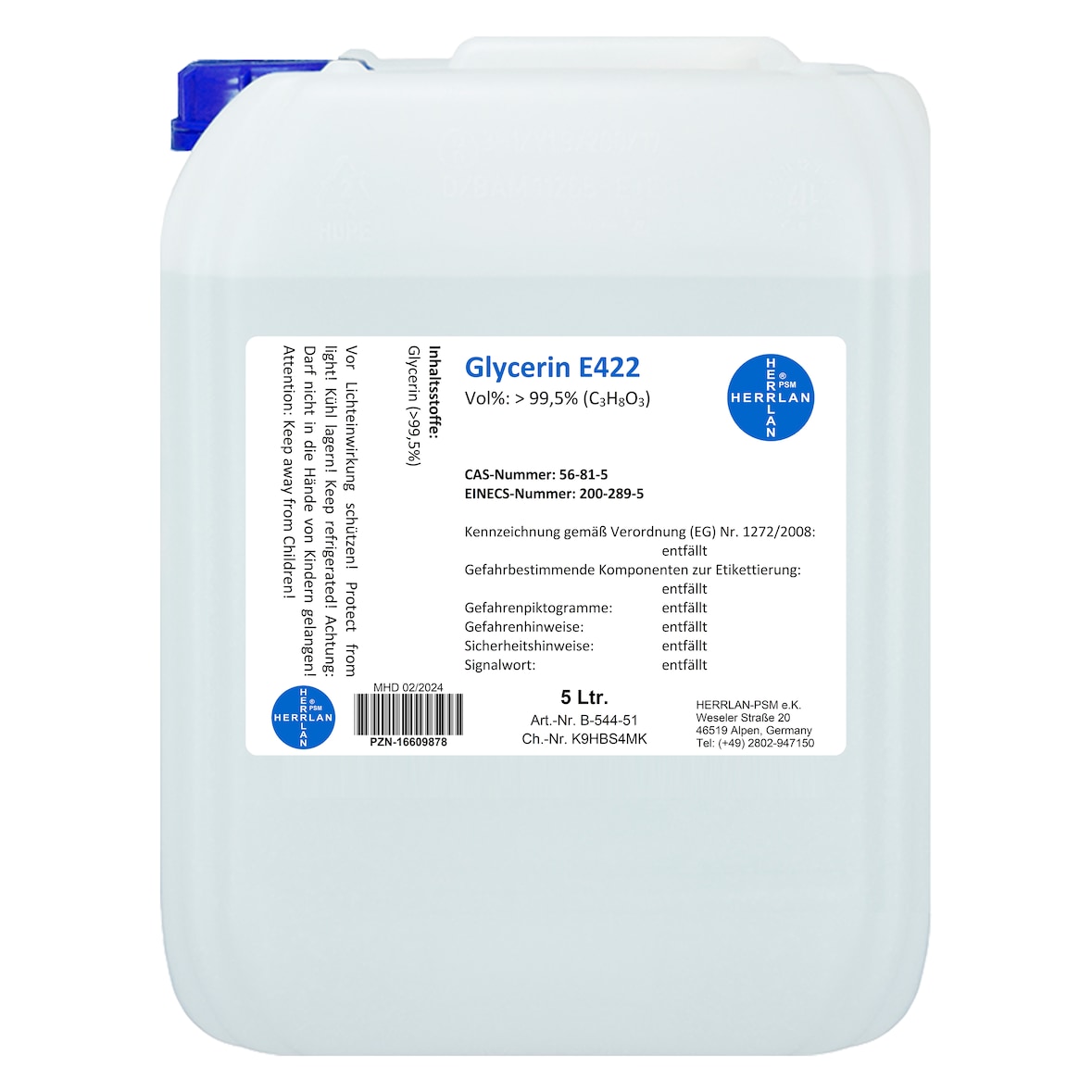Glycerin 99,5% 5000 ml - Pur VG I HERRLAN-Qualität I Made in Germany