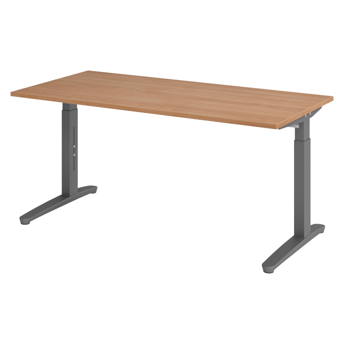 bümö manuell höhenverstellbarer Schreibtisch 160x80 in Nussbaum, Gestell in graphit - PC Tisch höhenverstellbar & groß, höhenverstellbarer Tisch