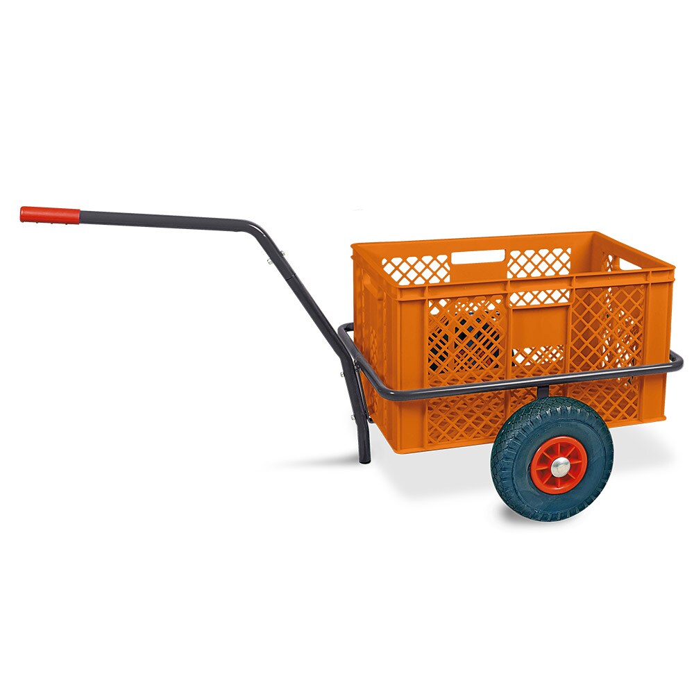 Robuster Handwagen in anthrazit, belastbar bis zu 200 kg, mit 32 cm hohem Korb in orange
