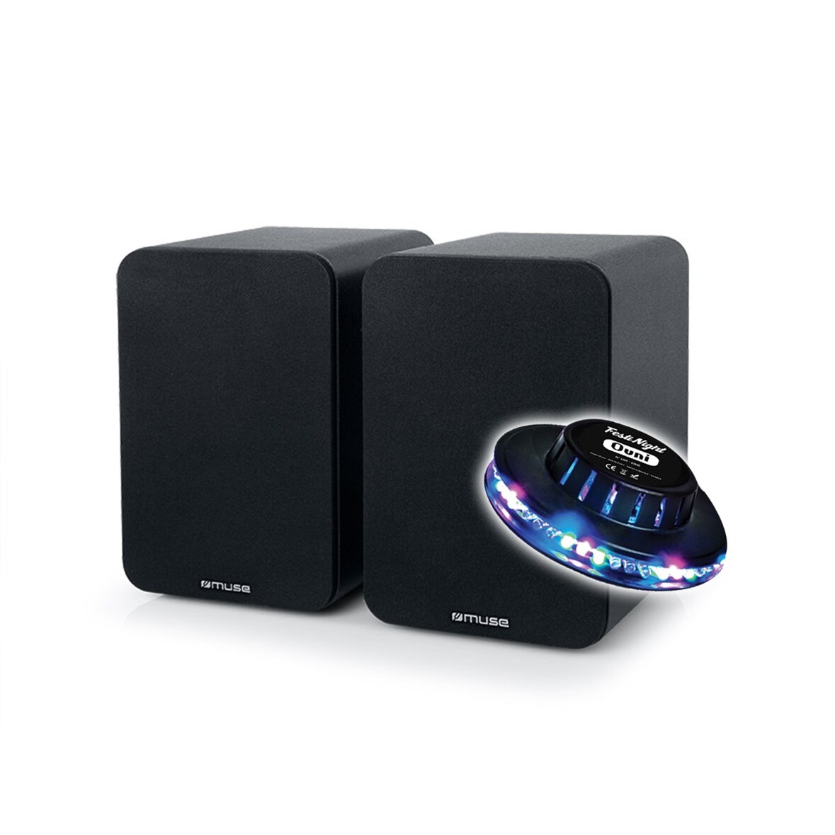 Enceintes bibliotheque - Muse M-620 SH - 150W, Bluetooth, USB, Entrée Optique, RCA, Coaxiale, réglage Aigus/Graves, Lumière Ovni
