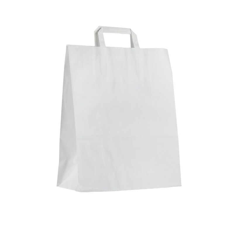 Tasche aus glattem weißem Kraftpapier mit flachen Griffen 32 + 15 x 40 cm je 250 - Gimex