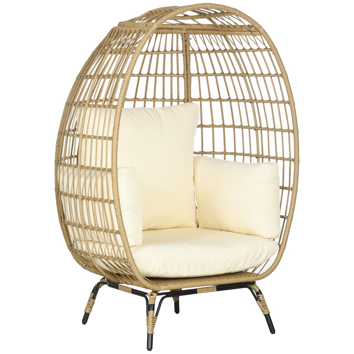 Gartensessel Rattanoptik Korbform Khaki 105x90x148 cm mit Sitz und Rückenkissen 12 cm Stahlrahmen pulverbeschichtet verstellbare Füße
