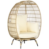 thumbnail of Gartensessel Rattanoptik Korbform Khaki 105x90x148 cm mit Sitz und Rückenkissen 12 cm Stahlrahmen pulverbeschichtet verstellbare Füße