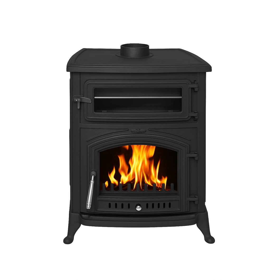 Estufa de leña con horno ANTARES IRON 24.28 kW, fundición completa, calienta hasta 305 m³, alta potencia