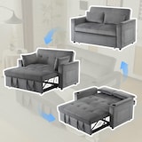 thumbnail of Schlafsofa 137x163x85 cm Samt 3-in-1 Schlafcouch verstellbare Rückenlehne Getränkehalter Zeitschriftentasche Wohnzimmer Grau