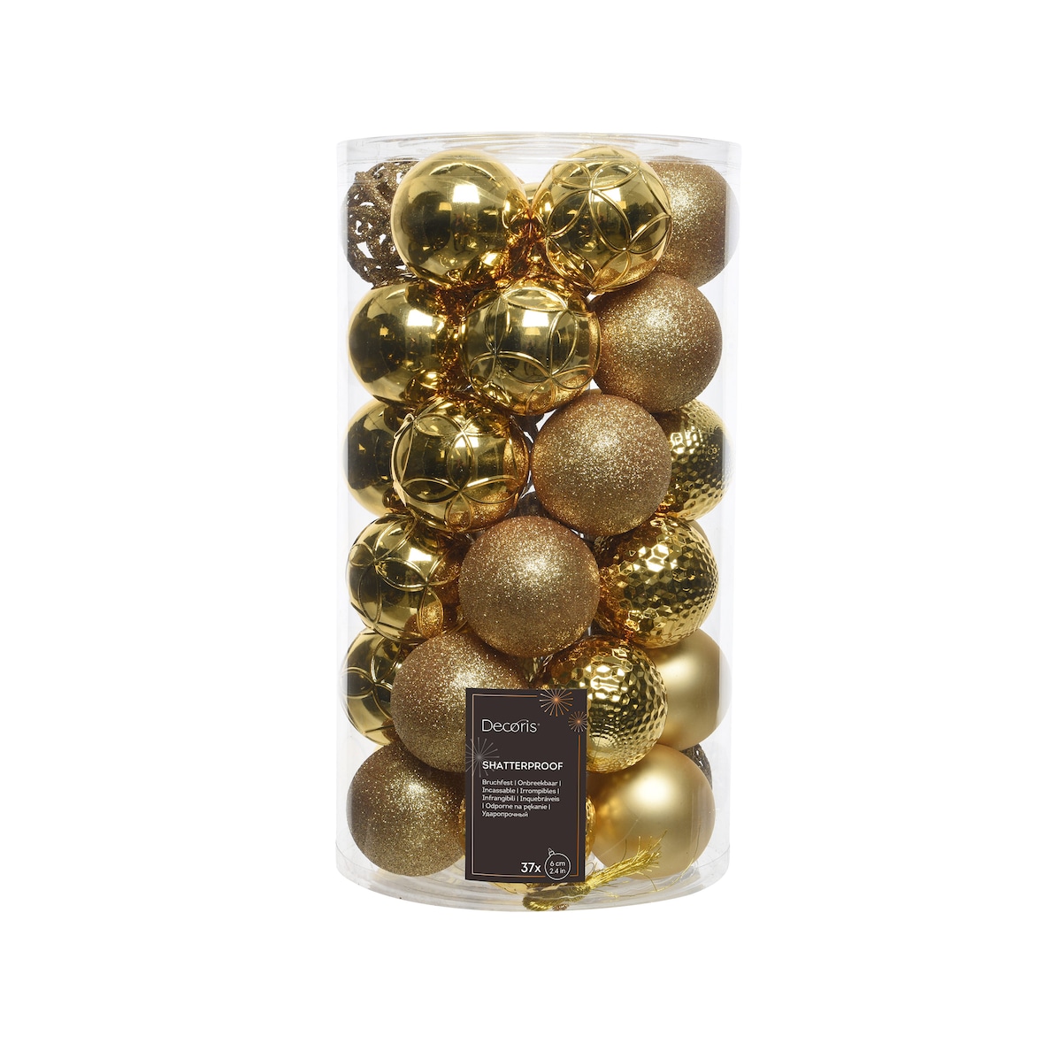 Tube de 37 Boules Dorées Décoratives pour Sapin de Noël Ø6Cm