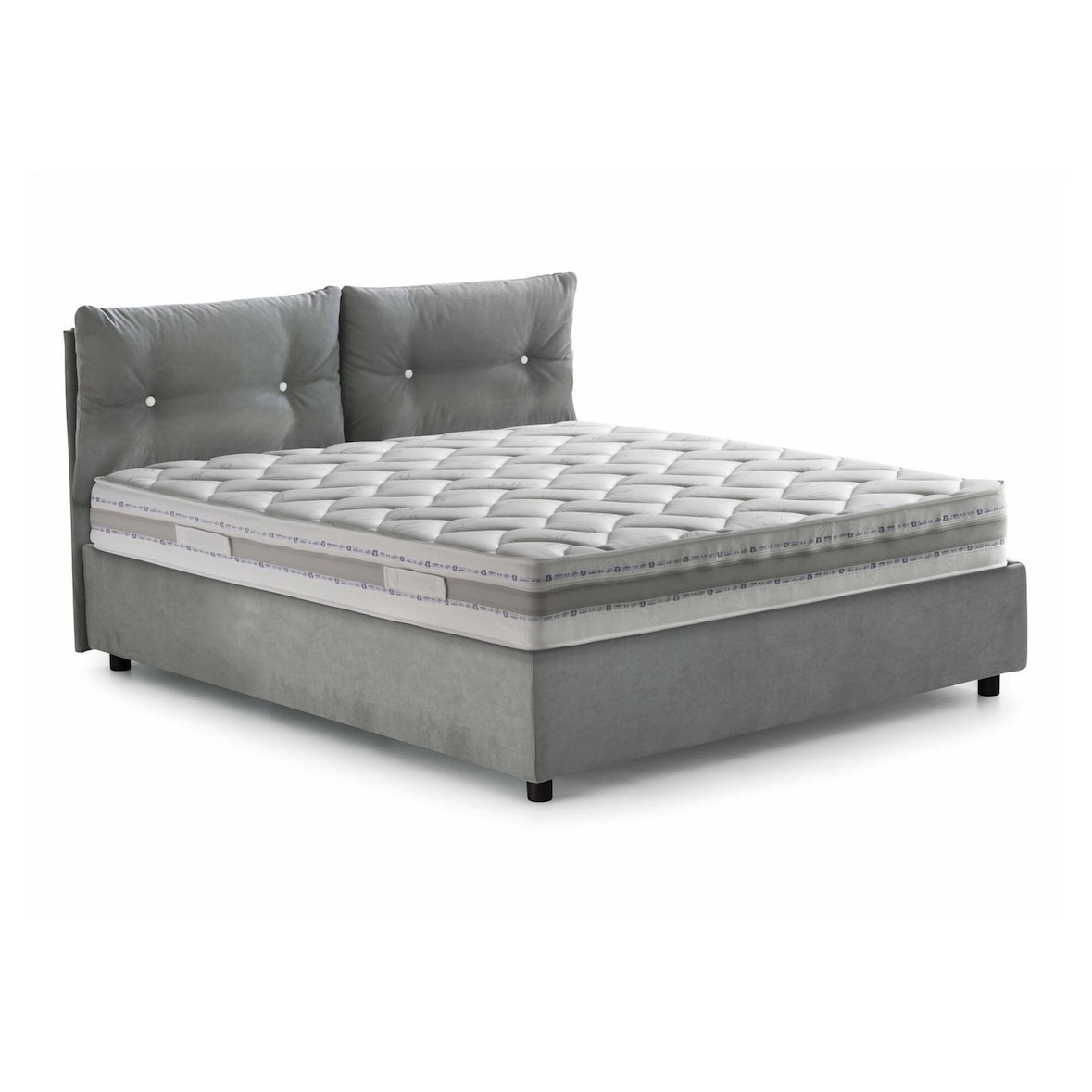 Dmora Letto matrimoniale Petra, Letto contenitore con rivestimento in tessuto, 100% Made in Italy, con materasso Cm 160x200 incluso, Grigio