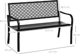 thumbnail of Outsunny banco de jardín de acero banco exterior de 2 plazas con respaldo decorativo estampado para terraza balcón patio carga 240 kg 127x63x83 cm