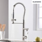 thumbnail of KLARWERK® Ben | Große Gastronomie Küchenarmatur Silber gebürstet 2 Brausen | Profi Edelstahl Wasserhahn Küche 2 Anschlüsse|Doppelspülbecken Restaurant