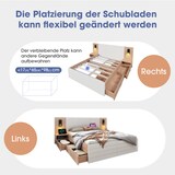 thumbnail of Doppelbett 180x200 mit 2 Schubladen, Kopfteil Leselicht USB Ladefunktion, 2 Nachtkommoden, Massivholz MDF, Stauraum, Eiche Weiß