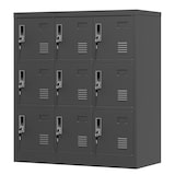 thumbnail of Metallschrank Spind 9 Türen 100x90x40 cm Schwarz mit Schlössern und Kartenfächern, belüftet, pulverbeschichteter Stahl für Büro und Umkleide