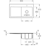 thumbnail of Villeroy&Boch Spülbecken mit Abtropffläche links, Subway Style 50 Ivory 90x51cm, Keramik, Excenterbetätigung