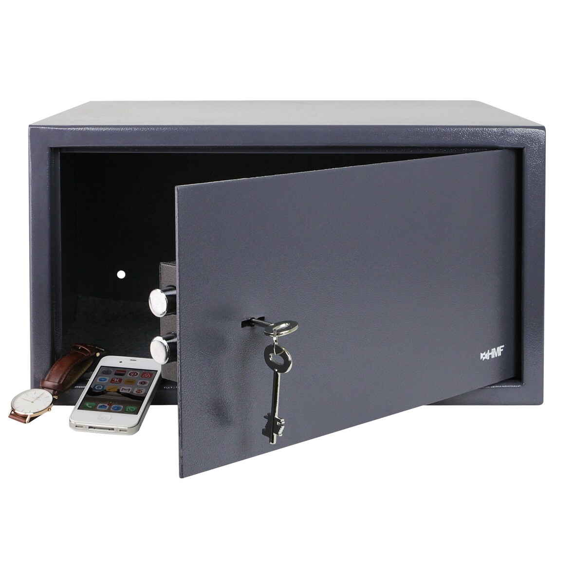 HMF 49204-11 Safe Tresor mit Schlüssel, Möbeltresor passend für Laptop und Ordner | 45 x 25 x 36,5 cm | Anthrazit