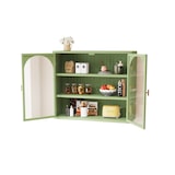thumbnail of Wandvitrine Metall Glas Grün 60x70x23 cm mit zwei Glastüren und 3 Ebenen, geflochtene Optik, flexibel als Wand oder Standvitrine
