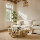 thumbnail of Now's Home - Table basse en racine de teck et plateau en verre 105cm