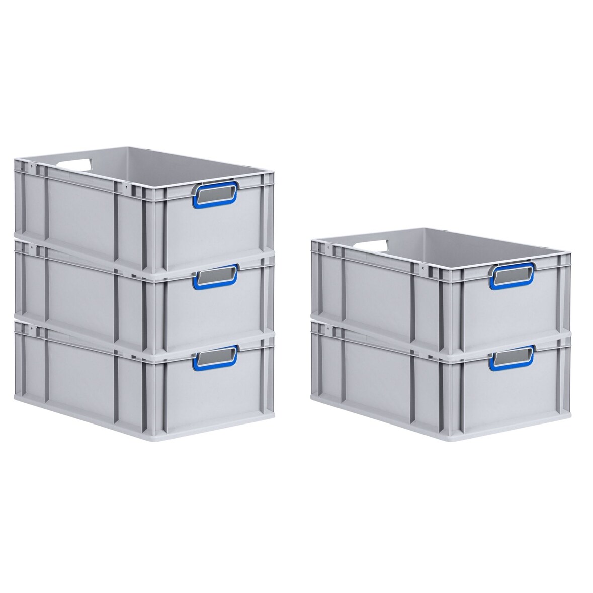 PROREGAL 5x Eurobox NextGen Color | HxBxT 22x40x60cm | 44 Liter | Griffe blau offen | Verstärkter Boden | Eurobehälter