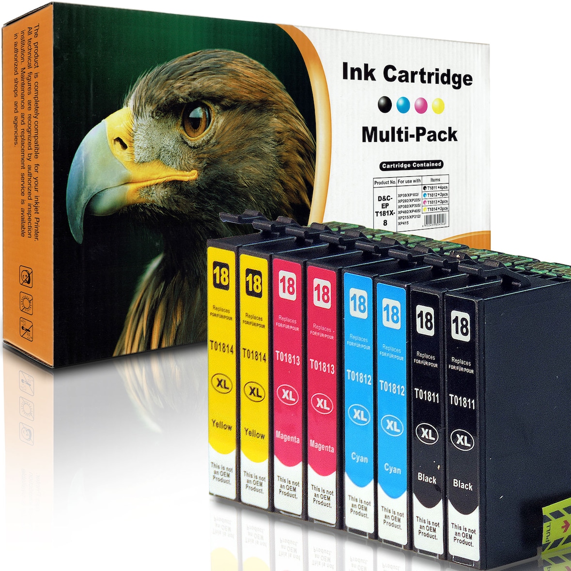 8 Druckerpatronen Set Tinte kompatibel für Epson Expression Home XP-100, 102, 200, 202, 205, 210, 212, 215, 225, 300, 30, 302, 305, 310, 312, 313,
