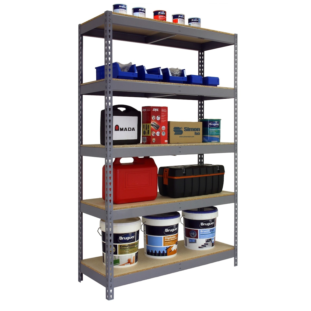 SimonRack Metalen Stellingkast Opbergrek 2000x1000x600 mm, Zwaar Belastbaar Rek, 300 kg Draagvermogen, 5 Verstelbare Houten Planken - Bricoforte