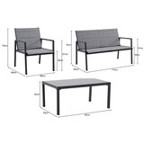 thumbnail of aro Outdoor loungeset, 4-delig, staal/synthetische stof, 2 enkele fauteuils, 1 2-zitsbank, 1 salontafel, zwart/grijs