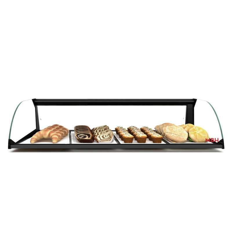 MBH - Neutrale gebogene Vitrine 84 cm, 1 Ebenen, für Gastronomie. Neutrales Glasdisplay für Bars und Restaurants.