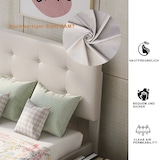 thumbnail of Polsterbett 90x200 mit Stauraum und Lattenrost–klassisches Design aus hautfreundlichem Samt in Beige für komfortable Schlaf- und Aufbewahrungslösungen