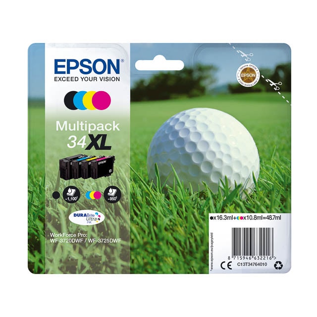 Originele Epson 34Xl inkt 4-pack Xl zwart, geel, cyaan, magenta originele blisterverpakking voor Workforce Pro Wf-3720, Wf-3720Dw