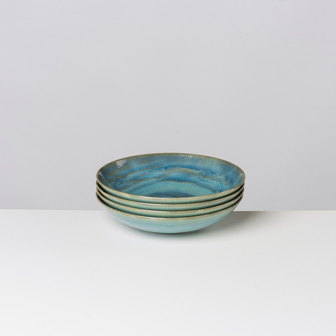 Gipfelstück Teller tief 22 cm 4er Set BLAU/GRÜN, postsicher, Serie TIEFER SEE