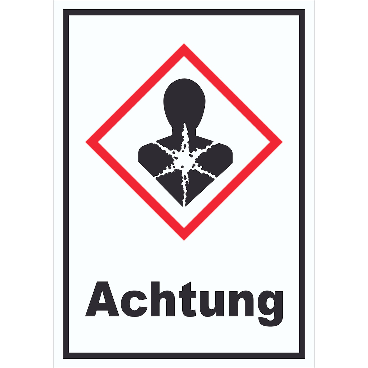 Schild Gesundheitsgefahr Achtung Sensibilisierung der Atemwege hochkant A5 Rückseite selbstklebend