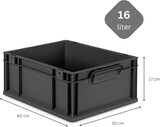 thumbnail of PROREGAL SparSet 5x Eurobox NextGen Grip mit Auflagedeckel & 4 grünen Verschlüssen, HxBxT 17x30x40cm, 16L, Schwarz, Griffe zu, Eurobehälter