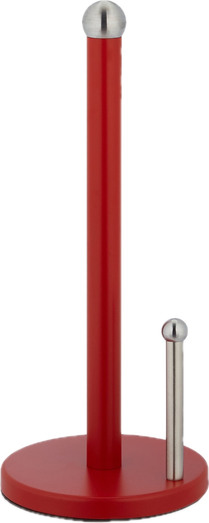 Relaxdays Küchenrollenhalter stehend, Küchenrollenständer Metall, Rollenhalter mit Abrollstop, HxD 35 x 15cm, rot-silber