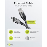 thumbnail of goobay 70698 goobay USB C 3.1/RJ45 CAT 6 Kabel 2,0 m grau, schwarz, 1 St.