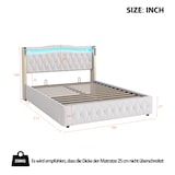 thumbnail of Polsterbett mit LED-Beleuchtung, hydraulischem Stauraum, Samtstoff, robustes Design, 140x200 cm, Beige, elegantes Kopfteil, stabiler Rahmen