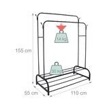 thumbnail of Relaxdays Kleiderständer, HxBxT: 155 x 110 x 55 cm, 2 Ablagen & 2 Kleiderstangen, 4 Haken, Doppelgarderobe, schwarz