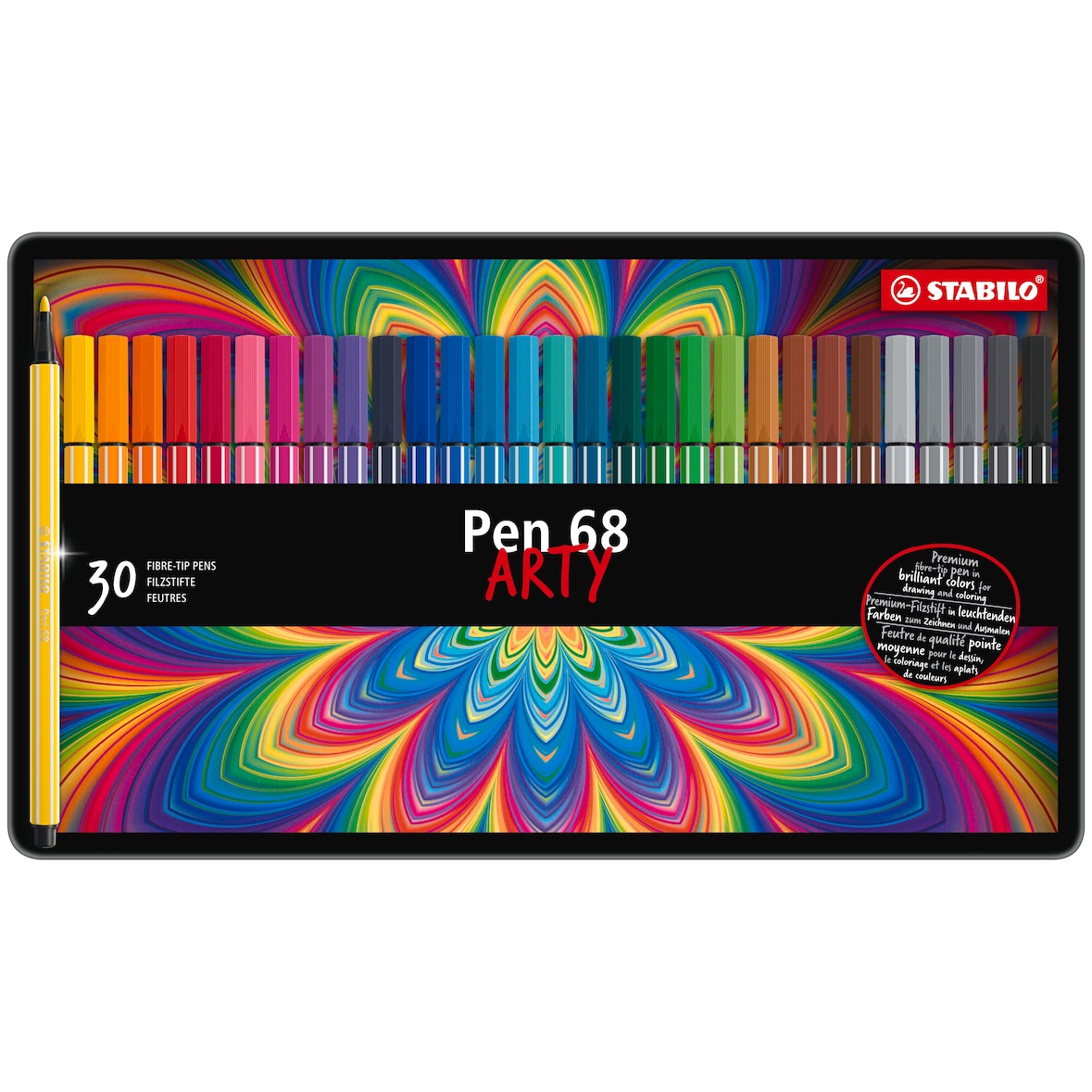 STABILO Boîte métal de 30 feutres de dessin pointe moyenne Pen 68 ARTY