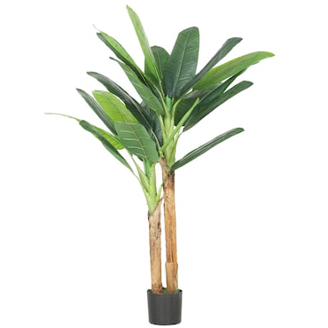 HOMCOM árbol de plátano artificial 150 cm, planta artificial decorativa con maceta y  2 troncos, para decoración del interior, hogar, salón, verde