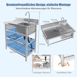 thumbnail of Merax Freistehendes Edelstahl-Spülbecken 80x50cm, Outdoor Gartenküche mit Ablagen, Wasserhahn & Messerhalter, X-Abfluss, U-Rohr