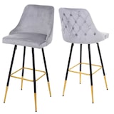 thumbnail of Set van 2 barkrukken HWC-E70, barkruk tegenkruk, retro design fluwelen gouden stokjes/pootjes ~ grijs