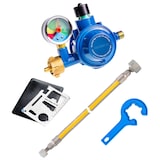 thumbnail of 1,5 m Edelstahlschlauch / Edelstahl Gasschlauch + Haushalts-Gasregler / Druckminderer 50 mbar - f. Gasherd, Gaskocher