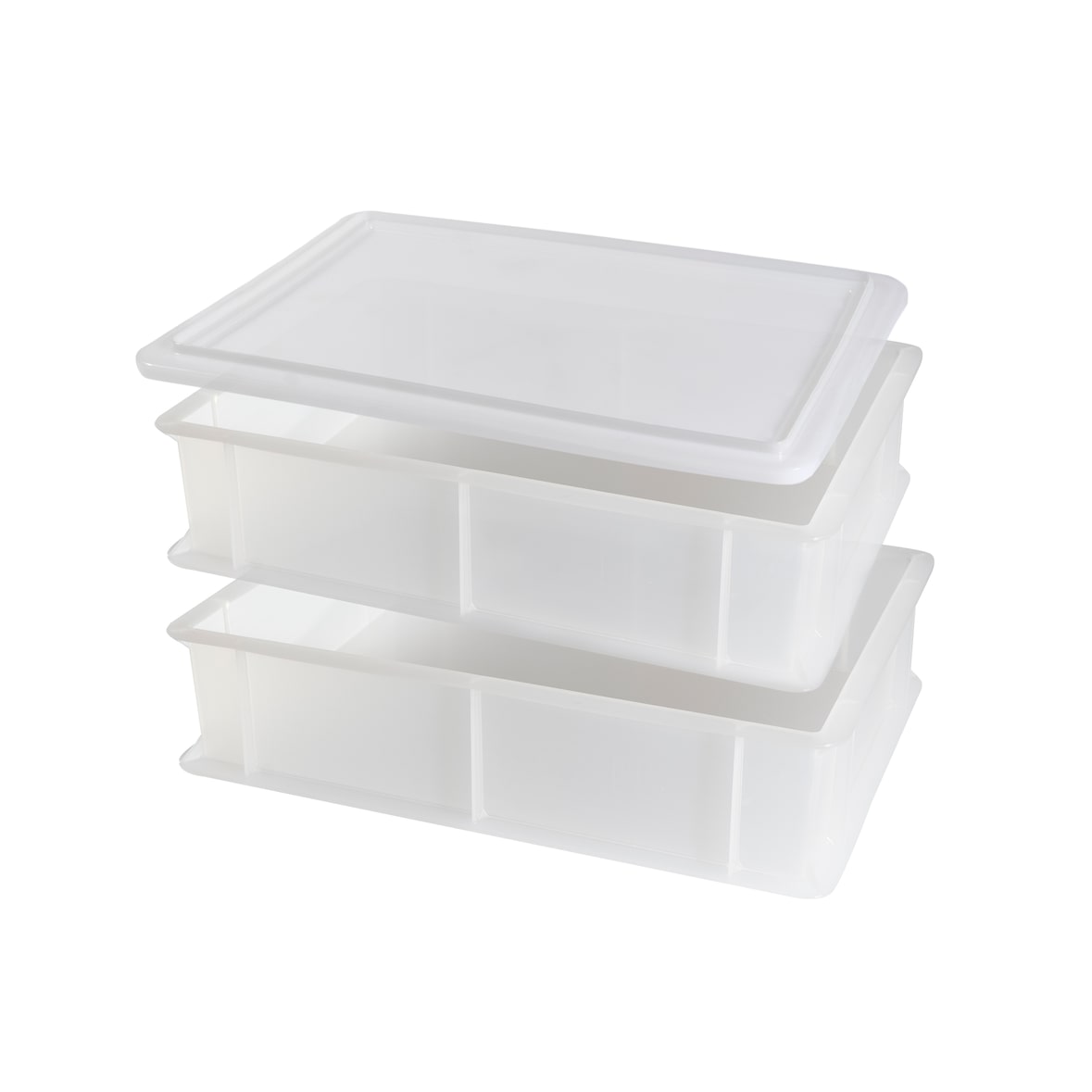 2 Caixas empilháveis para fermento para pão e pizza + 1 tampa, polietileno, 30x40x10, branco
