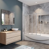 thumbnail of AICA Mampara de Bañera 4 Hojas Plegables Vidrio Templado 4mm Perfil Gris Mate Tamaño:(990-1000)x1400mm