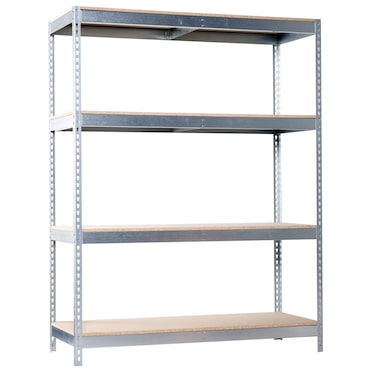 Scaffalatura metallica senza viti con vassoi metallici Ecoforte 5 ripiani. Colore galva/legno 2000x1500x600 mm