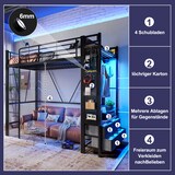 thumbnail of Hochbett 90x200 Metallrahmen mit LED-Beleuchtung, USB + Typ-C Anschluss, 4 Schubladen, Hängestangen, Lochbretter, Stauraum, Schwarz