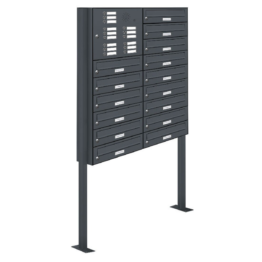 AL Briefkastensysteme 15 Fächer Premium Stand Briefkasten Anlage in RAL 7016 Anthrazit für Post A4, robust, wetterfest, Artikelnummer: 132P15S2KSP7016