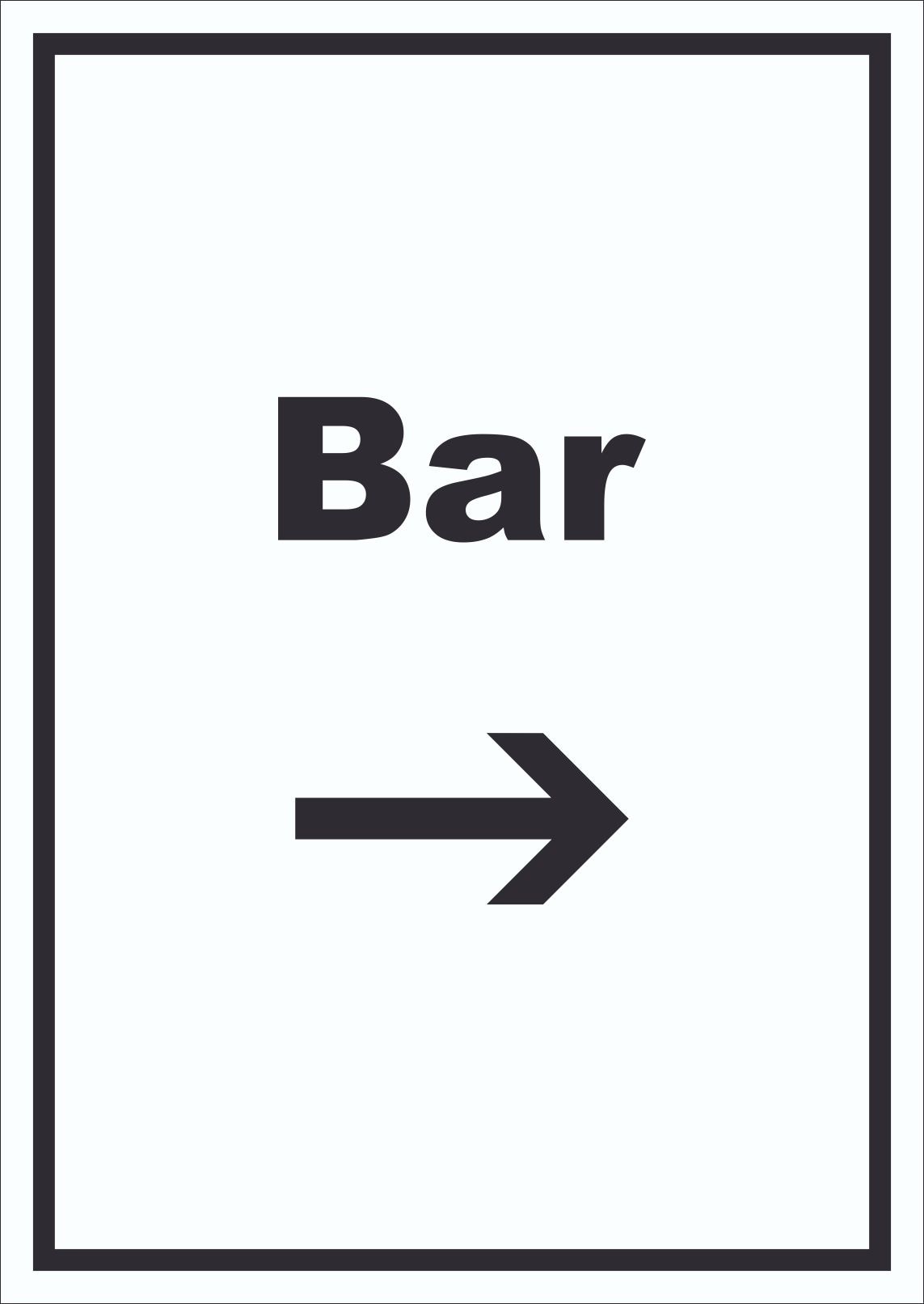 Bar Schild mit Text und Richtungspfeil rechts Pub Kneipe hochkant A3 Rückseite selbstklebend