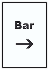 thumbnail of Bar Schild mit Text und Richtungspfeil rechts Pub Kneipe hochkant A3 Rückseite selbstklebend