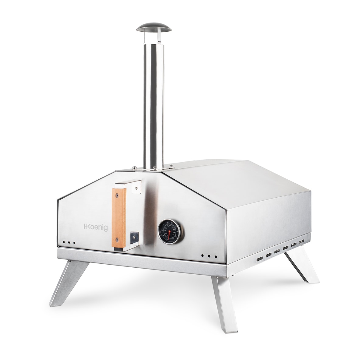 H.Koenig Forno a gas per pizza GINO440, 30,5x30,5 cm, Pietra in Cordierite, fino a 450°C, Porta e camino rimovibili, Termometro e Paletta incorporati