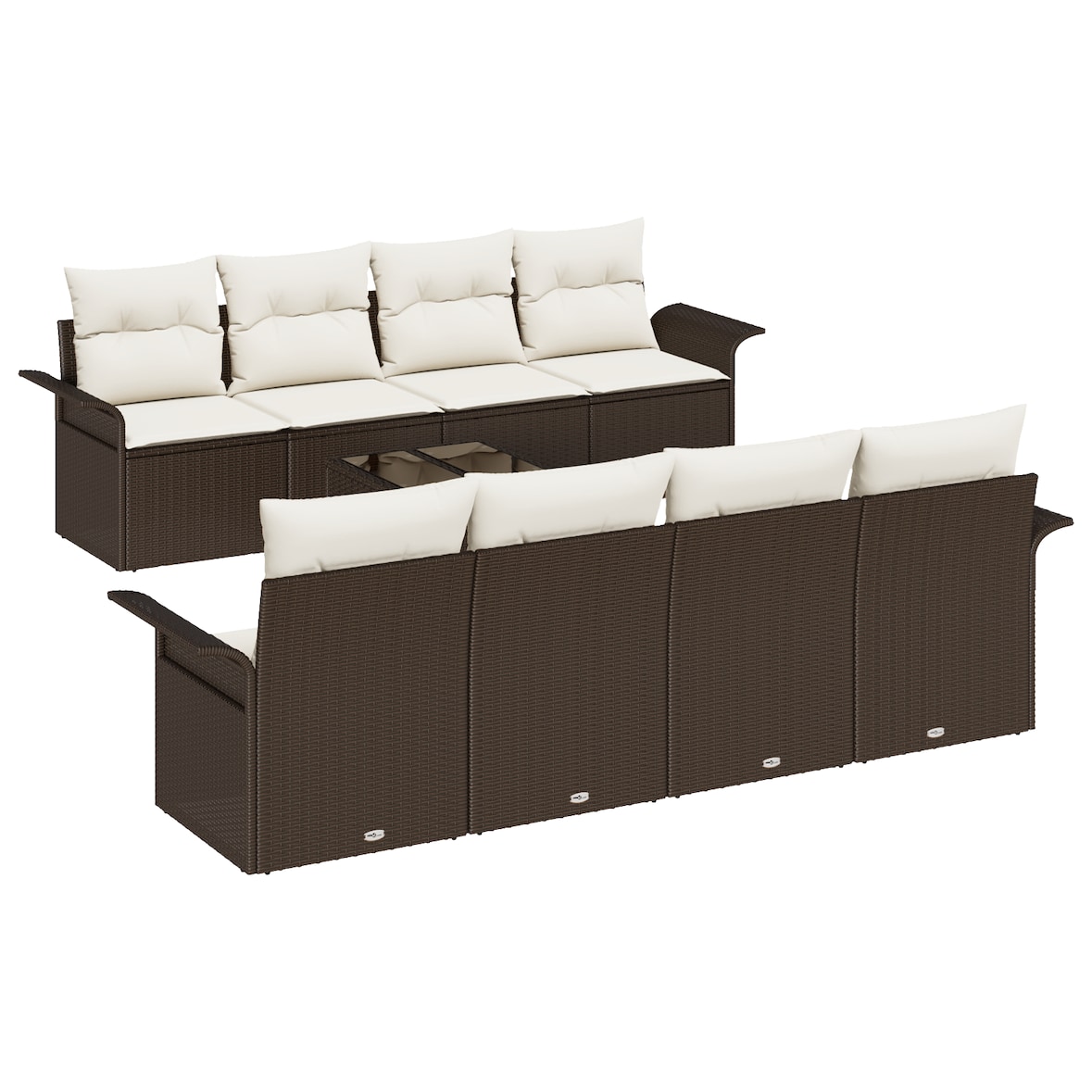 vidaXL 9-teiliges Garten-Sofa-Set mit Kissen in Braun aus Poly Rattan